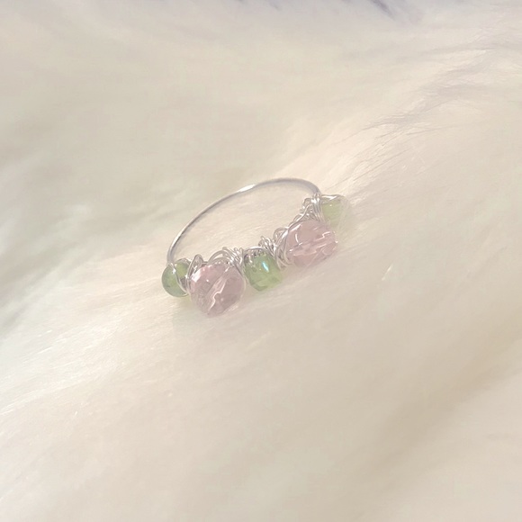 💕Lovely Handcrafted Silver Light Pink+Peridot💍 - Picture 8 of 14